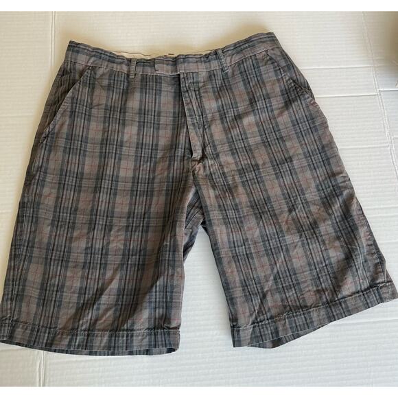Fink Clothing Vintage Men’s Gray Plaid Zip Fly Belt Loop Casual Cotton Shorts 32 - Picture 1 of 9